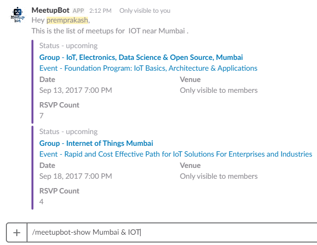 MeetupBot Showing Meetup Lists